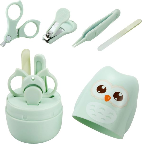PandaEar Baby Nail Manicure Pedicure Grooming Care Kit (4 Pack)| Clippers Scissors File Tweezers | Newborn Infant Toddler Kids (Blue)|1 Months Plus