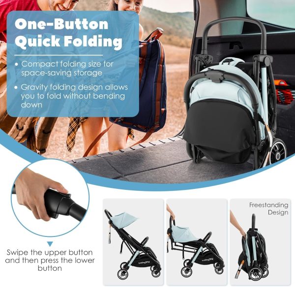 BABY JOY Lightweight Baby Stroller, Compact Travel Stroller for Airplane, Infant Toddler Stroller w/Adjustable Backrest & Canopy, Storage Basket, Self Standing Gravity Fold, Aluminium Frame (Black) - Image 2