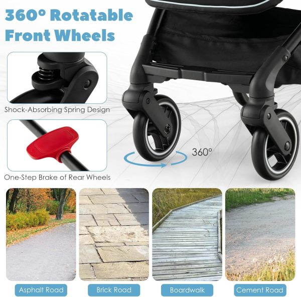 BABY JOY Lightweight Baby Stroller, Compact Travel Stroller for Airplane, Infant Toddler Stroller w/Adjustable Backrest & Canopy, Storage Basket, Self Standing Gravity Fold, Aluminium Frame (Black) - Image 4