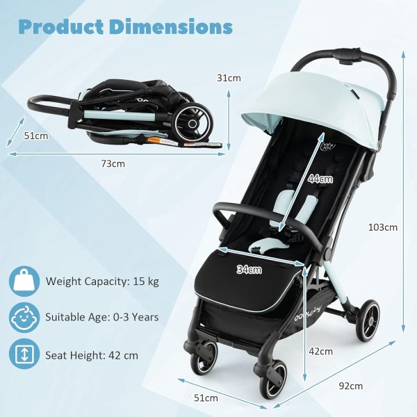 BABY JOY Lightweight Baby Stroller, Compact Travel Stroller for Airplane, Infant Toddler Stroller w/Adjustable Backrest & Canopy, Storage Basket, Self Standing Gravity Fold, Aluminium Frame (Black) - Image 6