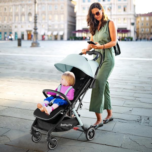 BABY JOY Lightweight Baby Stroller, Compact Travel Stroller for Airplane, Infant Toddler Stroller w/Adjustable Backrest & Canopy, Storage Basket, Self Standing Gravity Fold, Aluminium Frame (Black) - Image 8