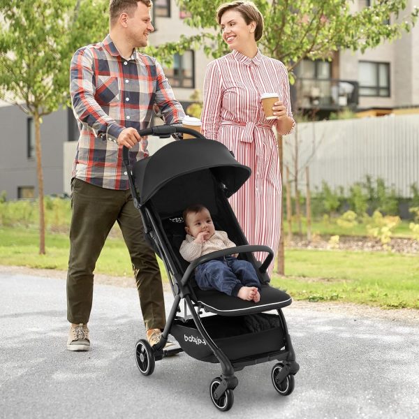 BABY JOY Lightweight Baby Stroller, Compact Travel Stroller for Airplane, Infant Toddler Stroller w/Adjustable Backrest & Canopy, Storage Basket, Self Standing Gravity Fold, Aluminium Frame (Black) - Image 15