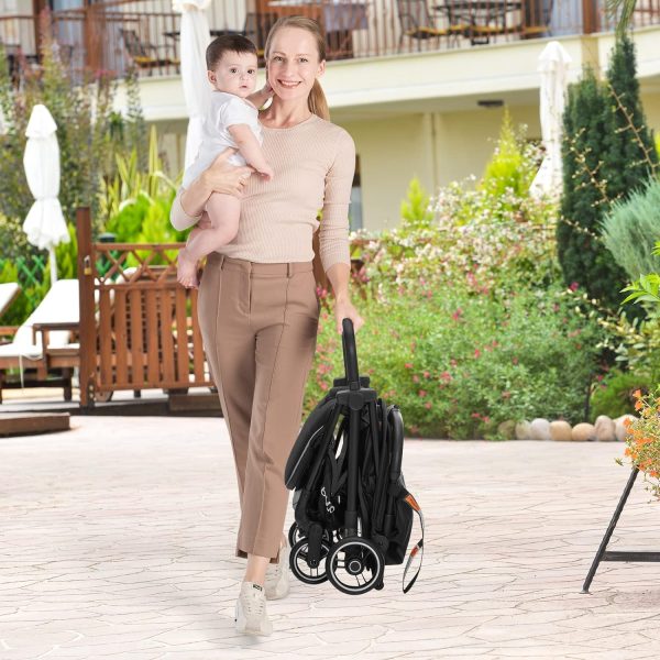 BABY JOY Lightweight Baby Stroller, Compact Travel Stroller for Airplane, Infant Toddler Stroller w/Adjustable Backrest & Canopy, Storage Basket, Self Standing Gravity Fold, Aluminium Frame (Black) - Image 18
