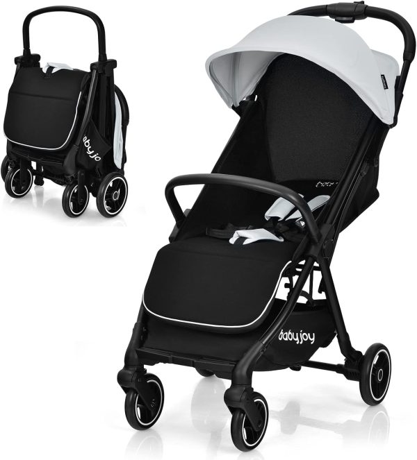 BABY JOY Lightweight Baby Stroller, Compact Travel Stroller for Airplane, Infant Toddler Stroller w/Adjustable Backrest & Canopy, Storage Basket, Self Standing Gravity Fold, Aluminium Frame (Black) - Image 19