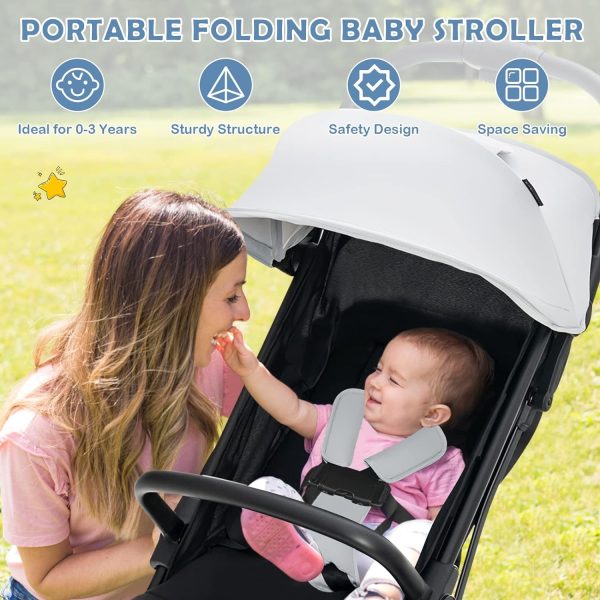 BABY JOY Lightweight Baby Stroller, Compact Travel Stroller for Airplane, Infant Toddler Stroller w/Adjustable Backrest & Canopy, Storage Basket, Self Standing Gravity Fold, Aluminium Frame (Black) - Image 22