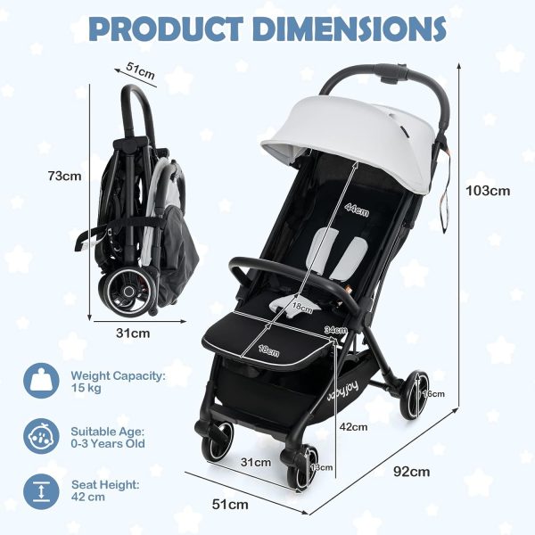 BABY JOY Lightweight Baby Stroller, Compact Travel Stroller for Airplane, Infant Toddler Stroller w/Adjustable Backrest & Canopy, Storage Basket, Self Standing Gravity Fold, Aluminium Frame (Black) - Image 23