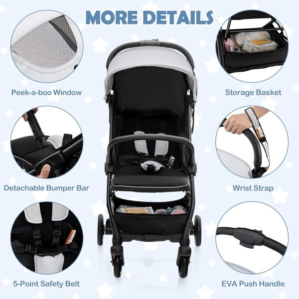 BABY JOY Lightweight Baby Stroller, Compact Travel Stroller for Airplane, Infant Toddler Stroller w/Adjustable Backrest & Canopy, Storage Basket, Self Standing Gravity Fold, Aluminium Frame (Black) - Image 25