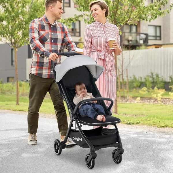 BABY JOY Lightweight Baby Stroller, Compact Travel Stroller for Airplane, Infant Toddler Stroller w/Adjustable Backrest & Canopy, Storage Basket, Self Standing Gravity Fold, Aluminium Frame (Black) - Image 26